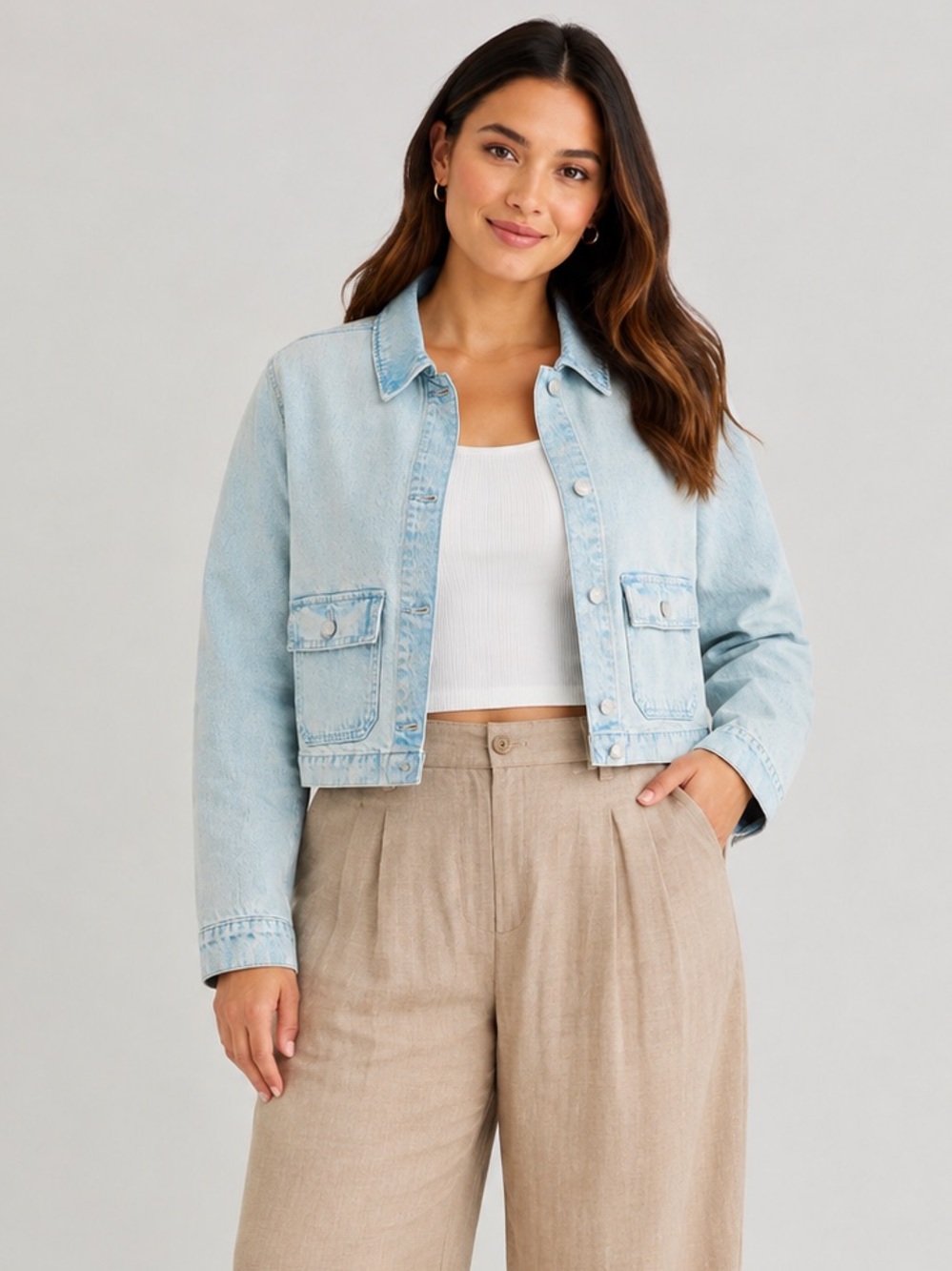 MICHAEL MICHAEL KORS Cropped Denim Jacket Light Wash